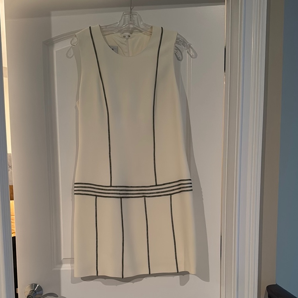 Moschino Cream Pleated Mini Dress Mock Neck